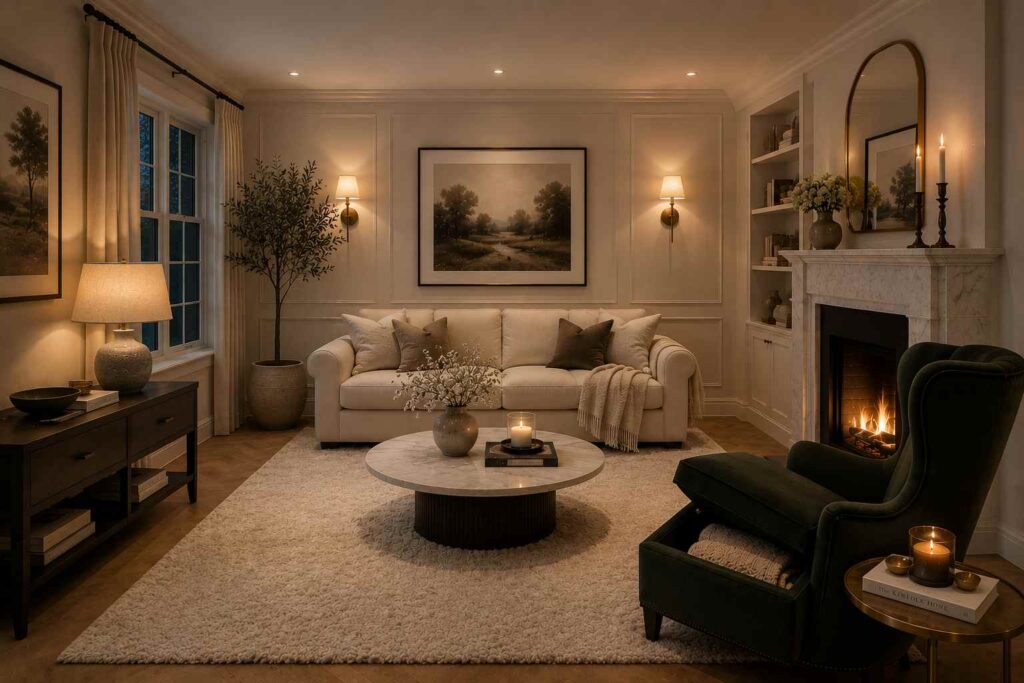 Storage Wingback Beside Fireplace