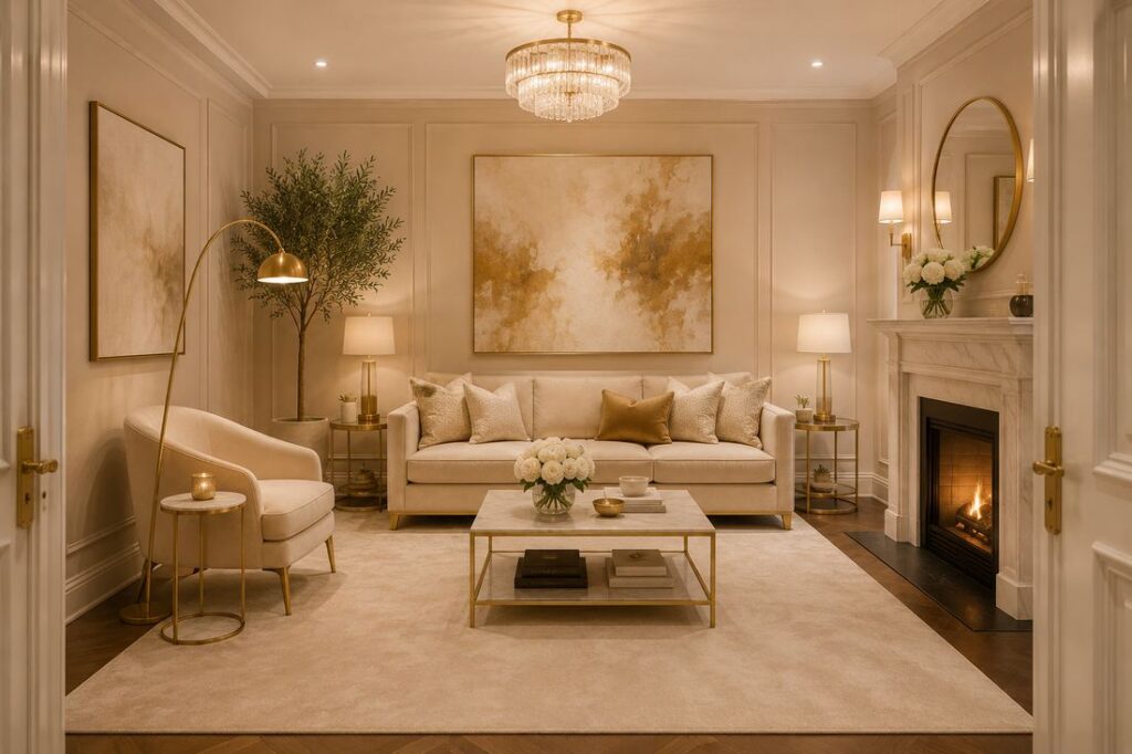 brass-leg
ged accent chair paired with a marble table